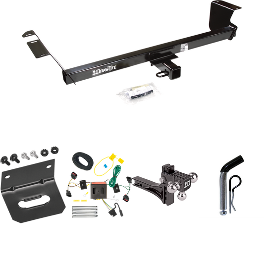 Fits 2008-2010 Chrysler Town & Country Trailer Hitch Tow PKG w/ 4-Flat Wiring Harness + Adjustable Drop Rise Triple Ball Ball Mount 1-7/8" & 2" & 2-5/16" Trailer Balls + Pin/Clip + Wiring Bracket By Draw-Tite