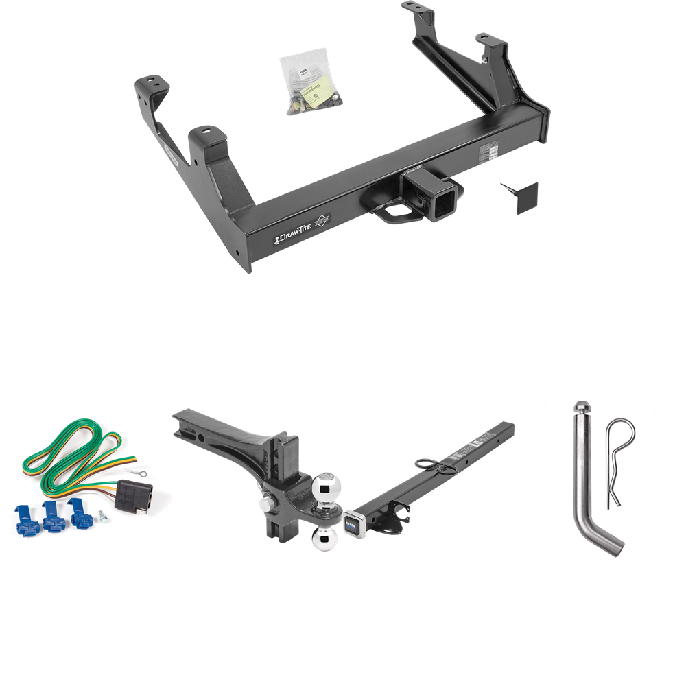 Fits 2015-2019 GMC Sierra 2500 HD Trailer Hitch Tow PKG w/ 4-Flat Wiring Harness + 2-1/2" to 2" Adapter 24" Length + Adjustable Drop Rise Dual Ball Ball Mount 2" & 2-5/16" Trailer Balls + Pin/Clip By Draw-Tite