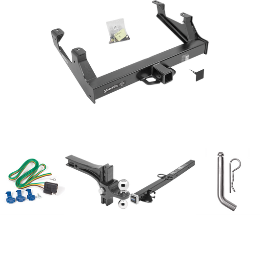 Fits 2015-2019 GMC Sierra 2500 HD Trailer Hitch Tow PKG w/ 4-Flat Wiring Harness + 2-1/2" to 2" Adapter 24" Length + Adjustable Drop Rise Dual Ball Ball Mount 2" & 2-5/16" Trailer Balls + Pin/Clip By Draw-Tite