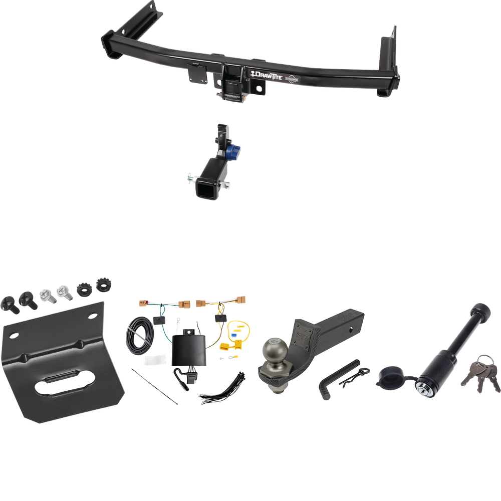 Se adapta al paquete de enganche de remolque Volkswagen Tiguan 2018-2018 con cableado plano de 4 + kit de inicio táctico de enclavamiento con caída de 2" y bola de 2" + bloqueo táctico de hueso de perro + soporte de cableado de Draw-Tite