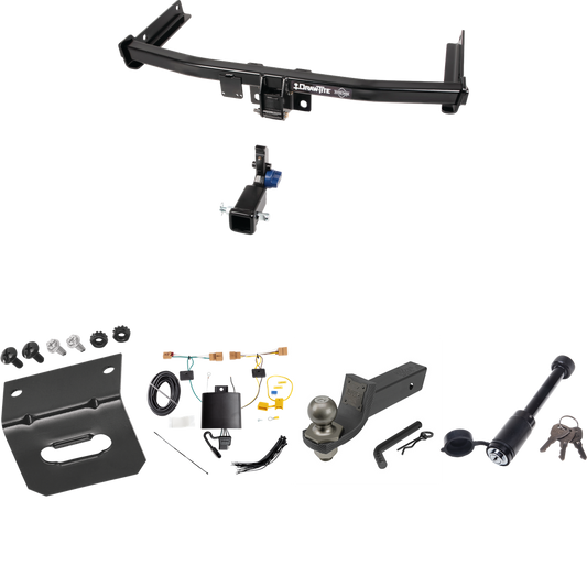 Se adapta al paquete de enganche de remolque Volkswagen Tiguan 2018-2018 con cableado plano de 4 + kit de inicio táctico de enclavamiento con caída de 2" y bola de 2" + bloqueo táctico de hueso de perro + soporte de cableado de Draw-Tite