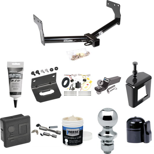 Fits 2007-2015 Mazda CX-9 Trailer Hitch Tow PKG w/ 4-Flat Wiring + Starter Kit Ball Mount w/ 2" Drop & 2" Ball + 1-7/8" Ball + Wiring Bracket + Dual Hitch & Coupler Locks + Hitch Cover + Wiring Tester + Ball Lube +Electric Grease + Ball Wrench + Anti