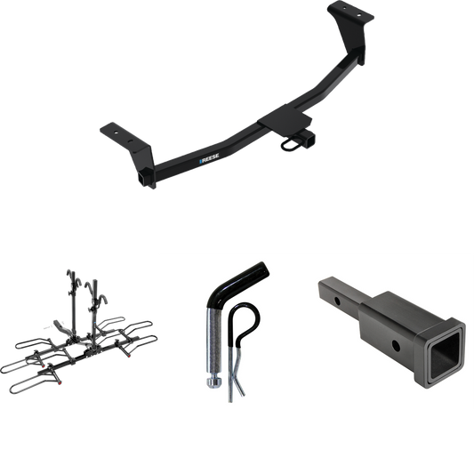 Fits 2021-2022 Acura TLX Trailer Hitch Tow PKG w/ Hitch Adapter 1-1/4" to 2" Receiver + 1/2" Pin & Clip + 4 Bike Carrier Platform Rack By Reese Towpower