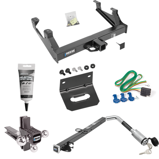 Fits 2015-2019 GMC Sierra 2500 HD Trailer Hitch Tow PKG w/ 4-Flat Wiring Harness + 2-1/2" to 2" Adapter 24" Length + Adjustable Drop Rise Triple Ball Ball Mount 1-7/8" & 2" & 2-5/16" Trailer Balls + Hitch Lock + Wiring Bracket + Electric Grease By Re