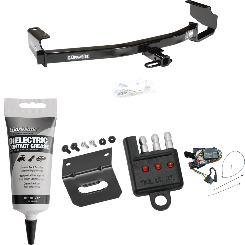 Se adapta al paquete de enganche de remolque Plymouth Grand Voyager 1996-2000 con arnés de cableado plano de 4 + soporte + probador + grasa de contacto eléctrico de Draw-Tite