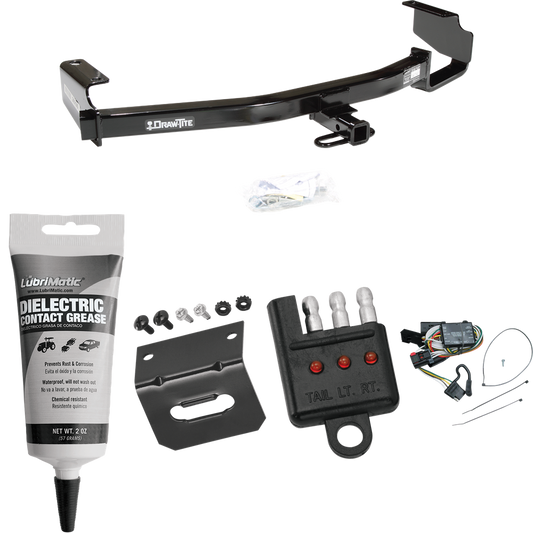 Fits 1996-2000 Plymouth Grand Voyager Trailer Hitch Tow PKG w/ 4-Flat Wiring Harness + Bracket + Tester + Electric Contact Grease By Draw-Tite