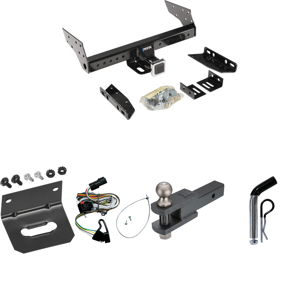 Fits 2001-2003 Chrysler Voyager Trailer Hitch Tow PKG w/ 4-Flat Wiring Harness + Clevis Hitch Ball Mount w/ 2" Ball + Pin/Clip + Wiring Bracket By Reese Towpower