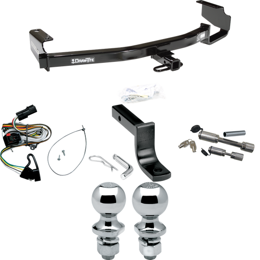 Fits 2001-2003 Dodge Caravan Trailer Hitch Tow PKG w/ 4-Flat Wiring Harness + Draw-Bar + 1-7/8" + 2" Ball + Dual Hitch & Coupler Locks By Draw-Tite