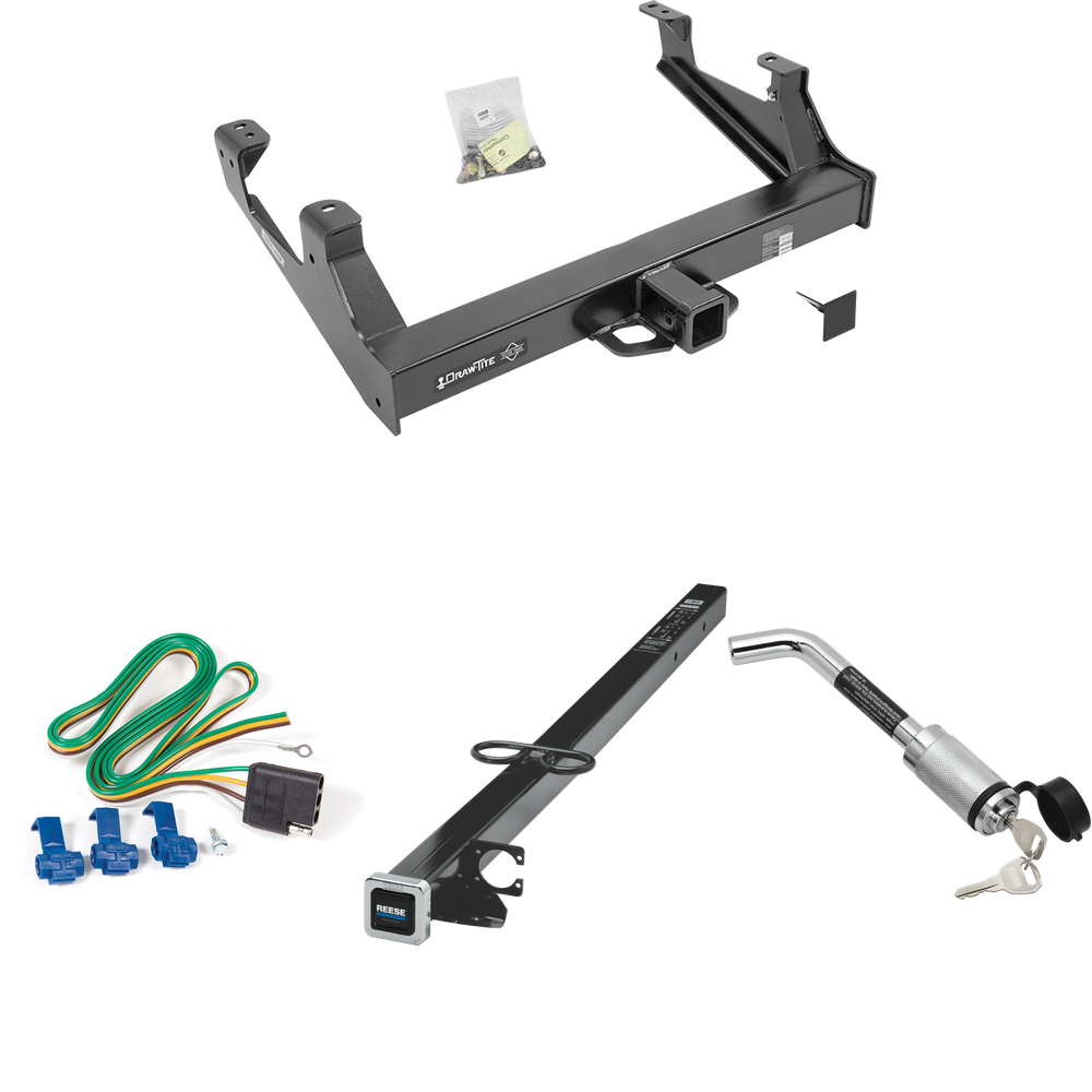 Fits 2015-2019 GMC Sierra 2500 HD Trailer Hitch Tow PKG w/ 4-Flat Wiring Harness + 2-1/2" to 2" Adapter 41" Length + Hitch Lock By Draw-Tite