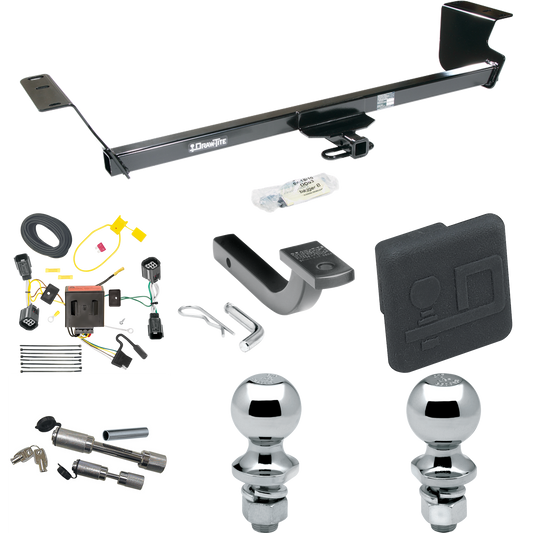 Fits 2011-2020 Dodge Grand Caravan Trailer Hitch Tow PKG w/ 4-Flat Wiring Harness + Draw-Bar + 1-7/8" + 2" Ball + Hitch Cover + Dual Hitch & Coupler Locks By Draw-Tite