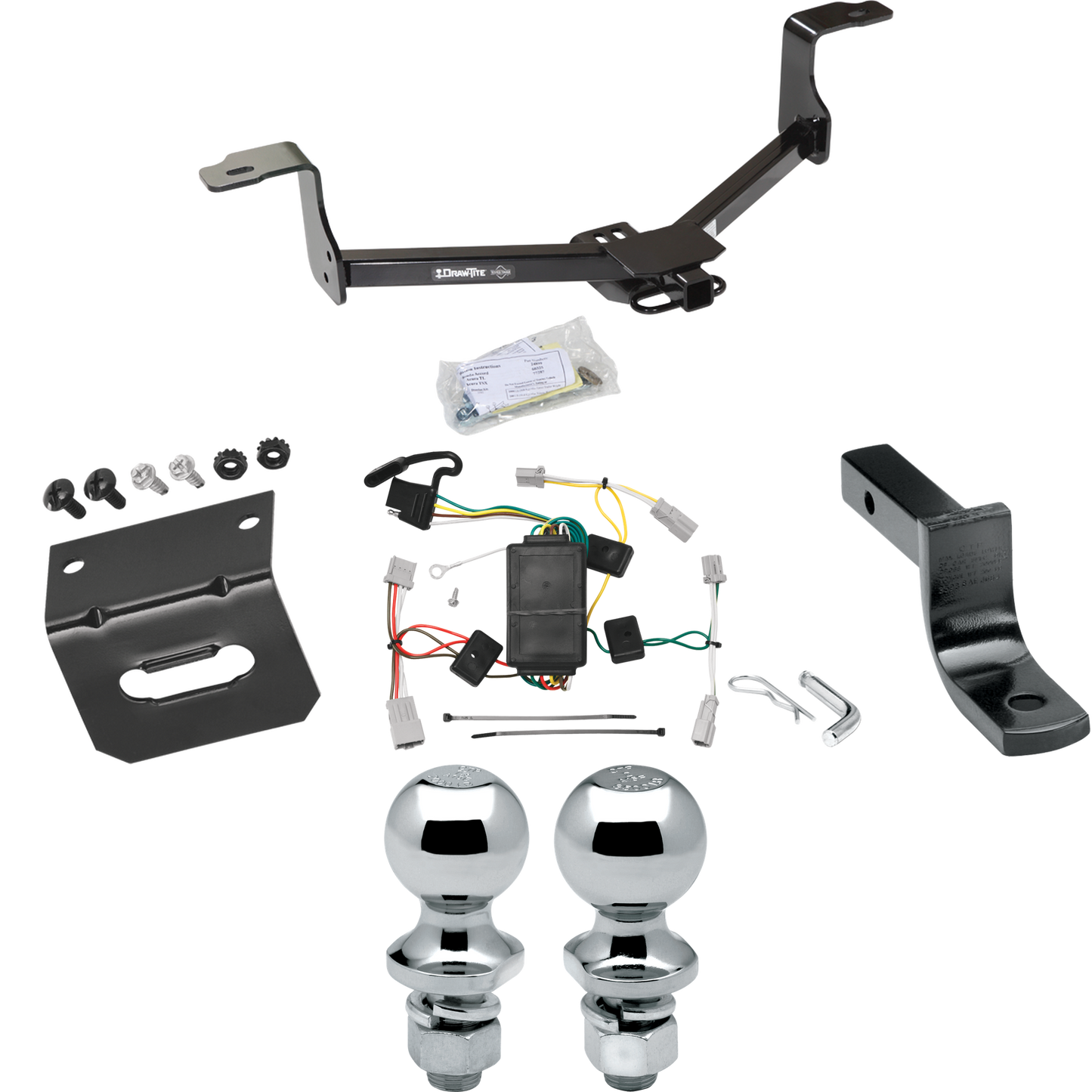 Fits 2008-2012 Honda Accord Trailer Hitch Tow PKG w/ 4-Flat Wiring Harness + Draw-Bar + 1-7/8" + 2" Ball + Wiring Bracket (For Sedan Models) By Draw-Tite