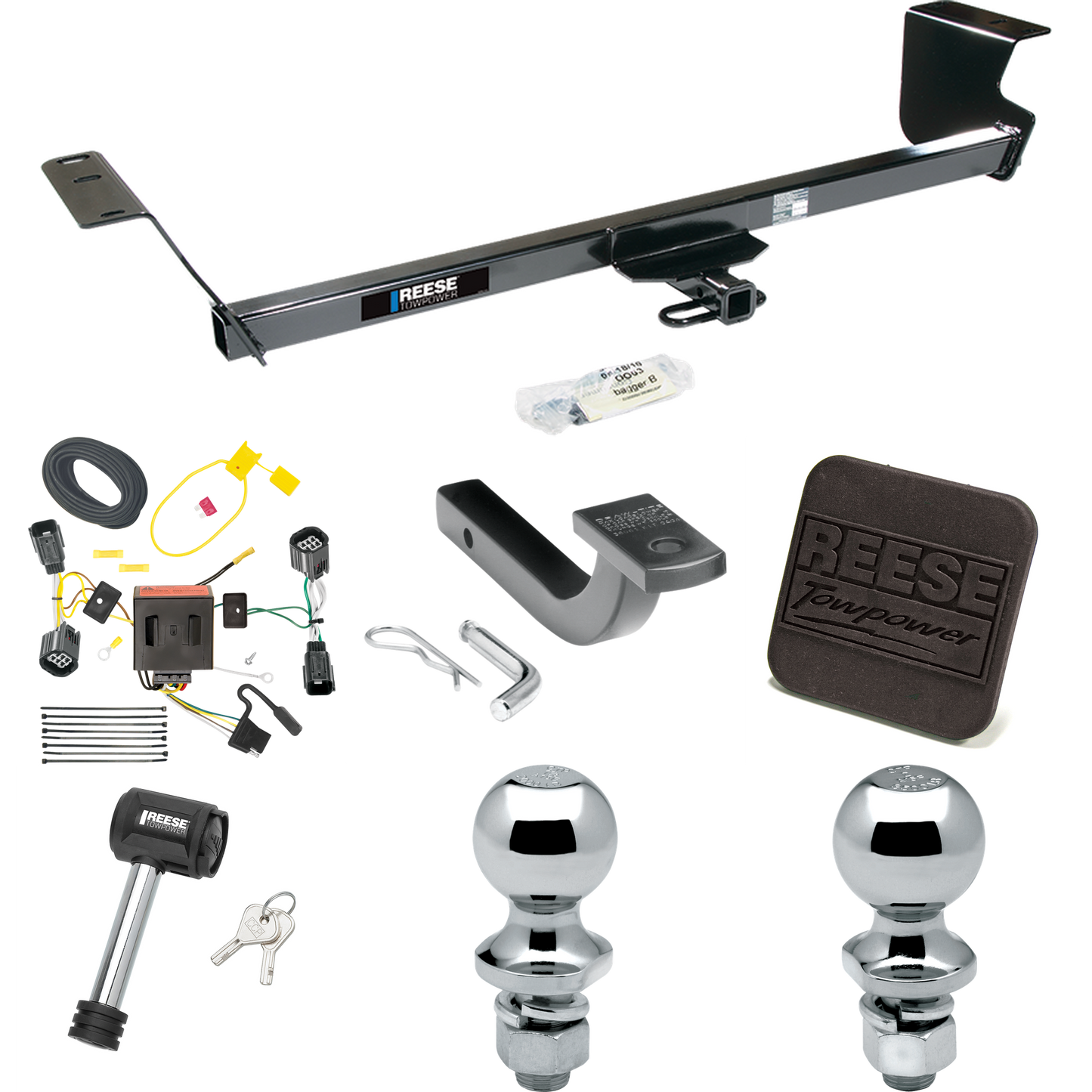 Se adapta al paquete de remolque con enganche para remolque Dodge Grand Caravan 2011-2020 con arnés de cableado de 4 planos + barra de tracción + bola de 1-7/8" + 2" + cubierta de enganche + bloqueo de enganche de Reese Towpower