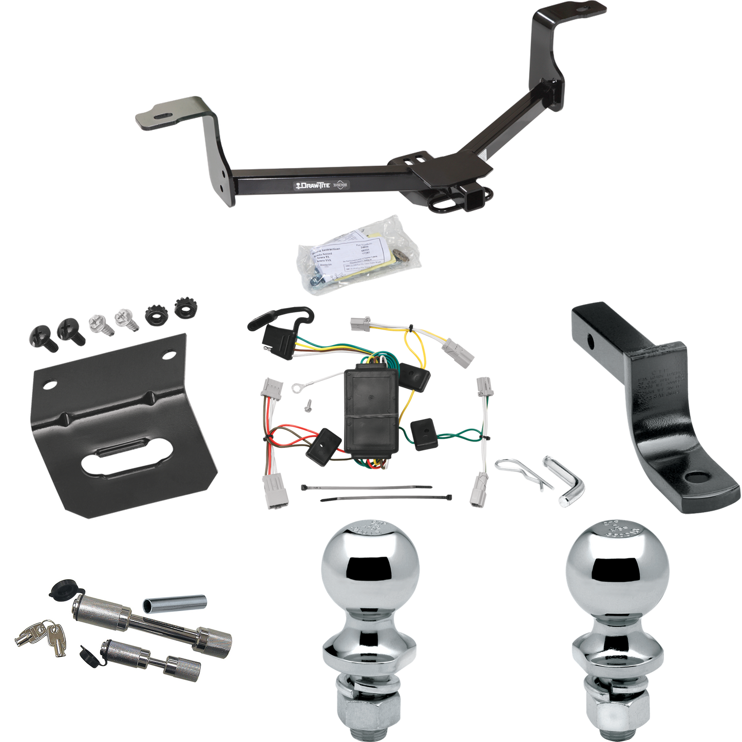 Fits 2009-2014 Acura TSX Trailer Hitch Tow PKG w/ 4-Flat Wiring Harness + Draw-Bar + 1-7/8" + 2" Ball + Wiring Bracket + Dual Hitch & Coupler Locks (For Sedan Models) By Draw-Tite