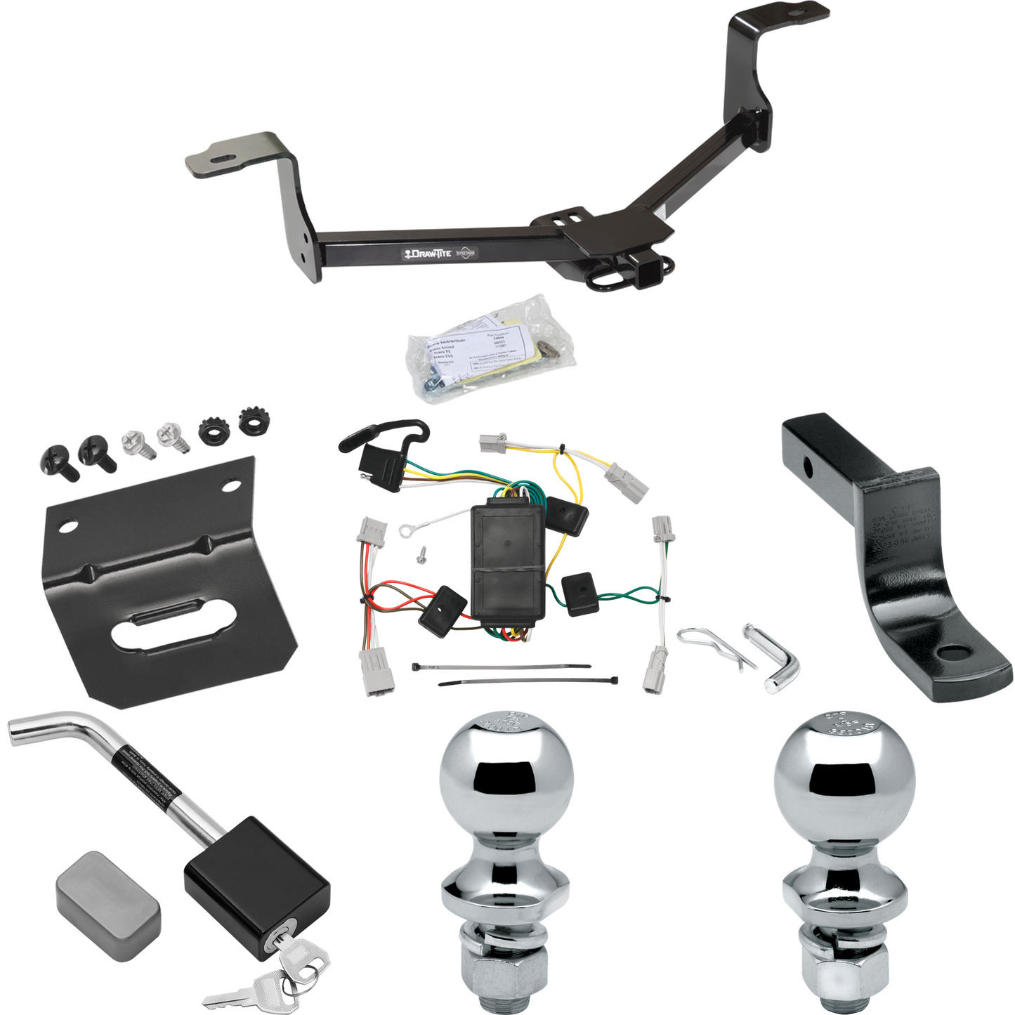 Fits 2009-2014 Acura TSX Trailer Hitch Tow PKG w/ 4-Flat Wiring Harness + Draw-Bar + 1-7/8" + 2" Ball + Wiring Bracket + Hitch Lock (For Sedan Models) By Draw-Tite