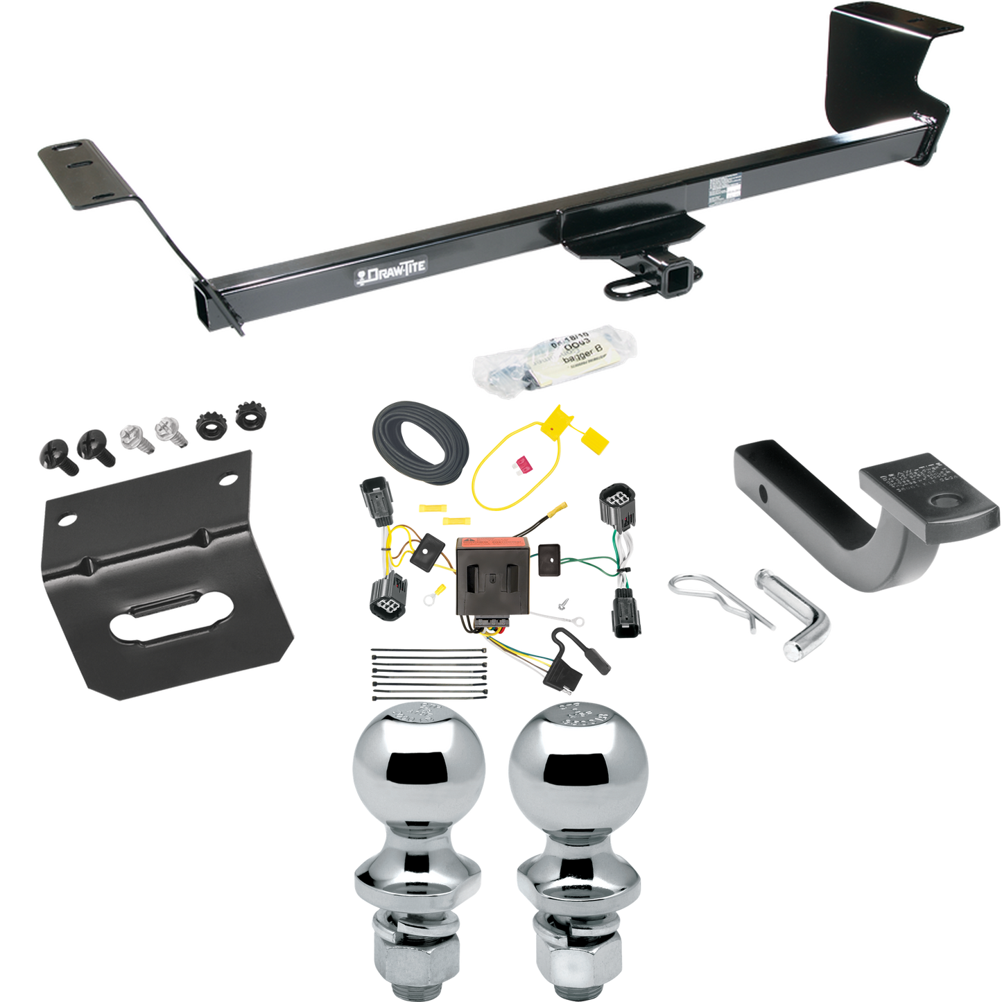 Fits 2011-2016 Chrysler Town & Country Trailer Hitch Tow PKG w/ 4-Flat Wiring Harness + Draw-Bar + 1-7/8" + 2" Ball + Wiring Bracket By Draw-Tite