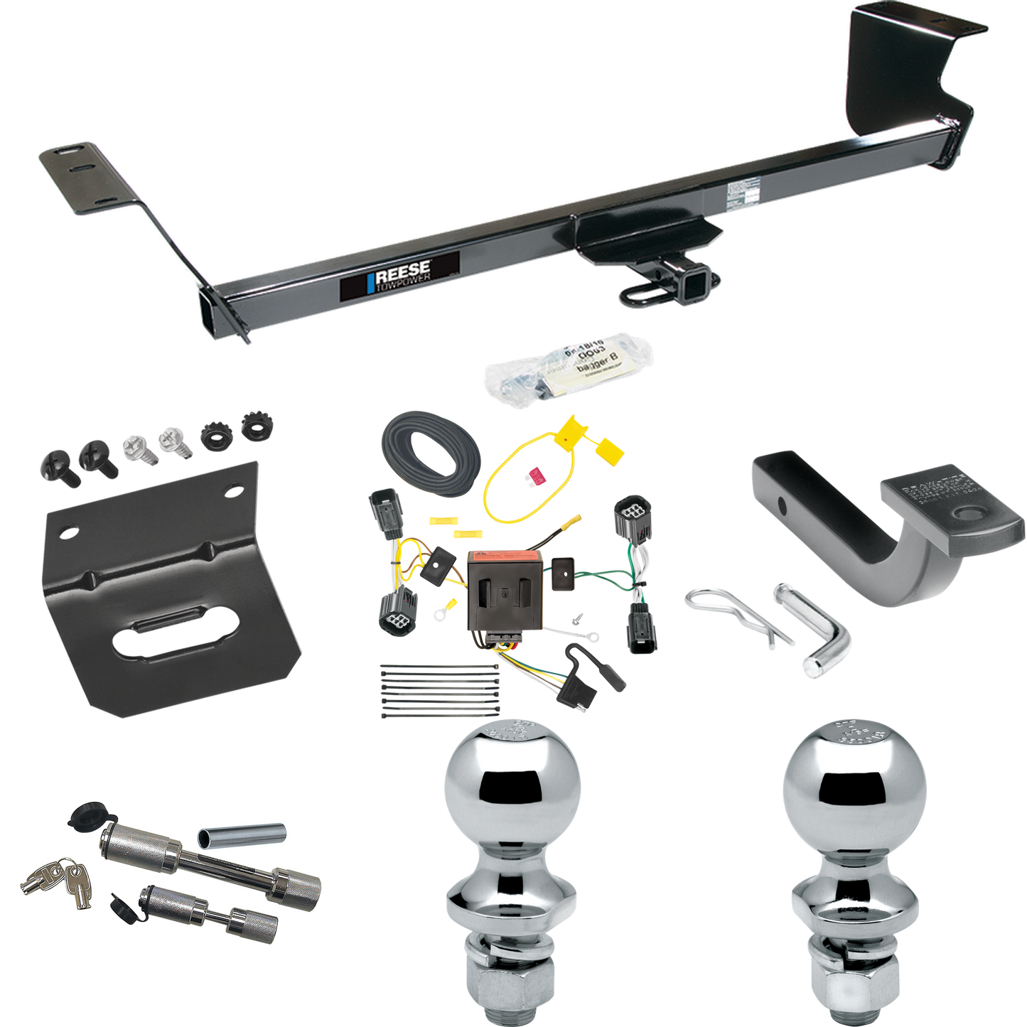 Fits 2012-2015 RAM C/V Trailer Hitch Tow PKG w/ 4-Flat Wiring Harness + Draw-Bar + 1-7/8" + 2" Ball + Wiring Bracket + Dual Hitch & Coupler Locks (For Tradesman Models) By Reese Towpower