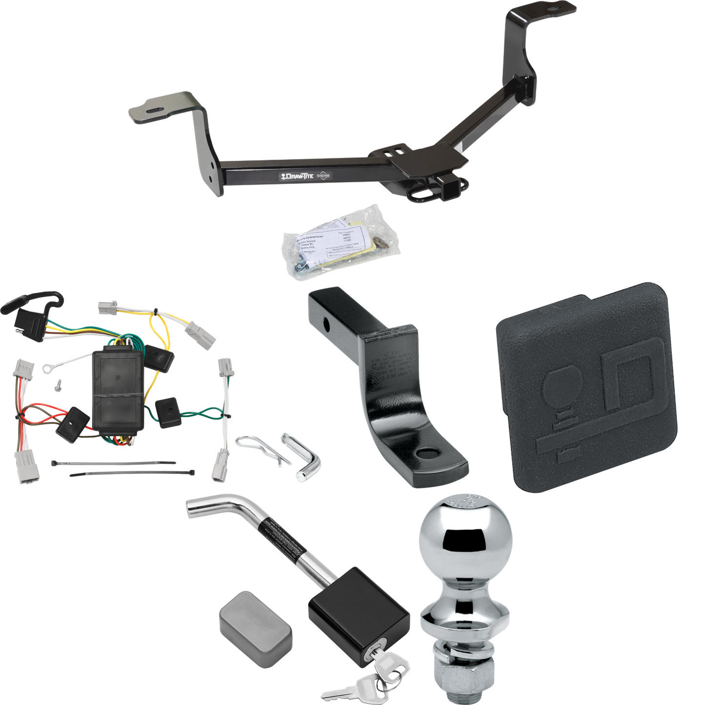 Se adapta al paquete de enganche de remolque Honda Accord 2008-2012 con arnés de cableado plano de 4 + barra de tracción + bola de 1-7/8" + cubierta de enganche + bloqueo de enganche (para modelos Coupe) de Draw-Tite