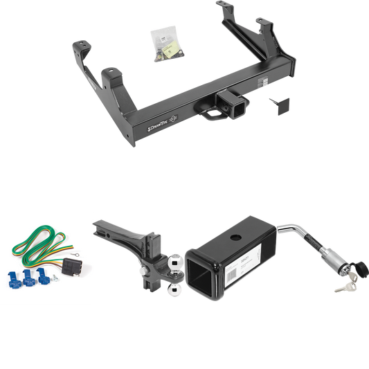 Fits 2015-2019 GMC Sierra 2500 HD Trailer Hitch Tow PKG w/ 4-Flat Wiring Harness + 2-1/2" to 2" Adapter 7" Length + Adjustable Drop Rise Dual Ball Ball Mount 2" & 2-5/16" Trailer Balls + Hitch Lock By Draw-Tite