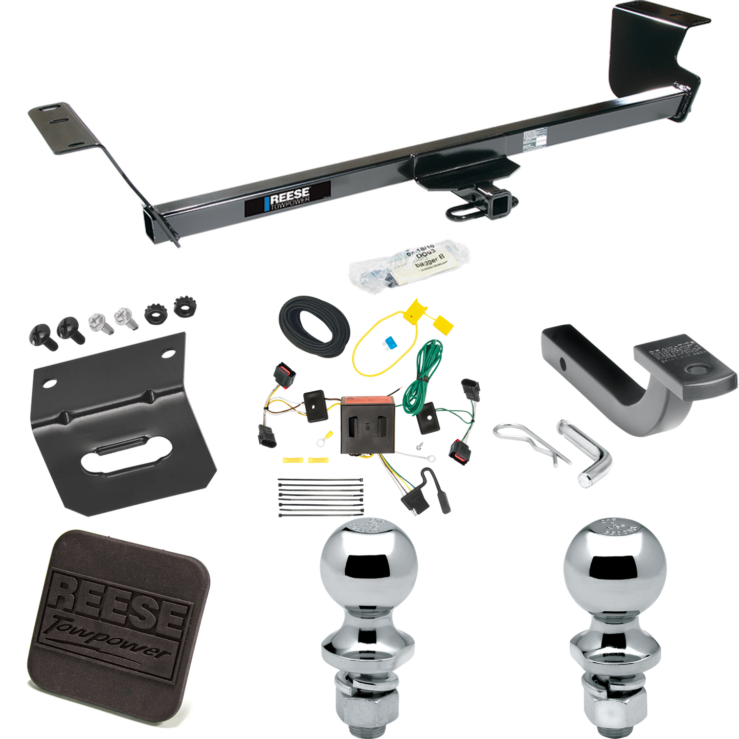 Fits 2008-2010 Dodge Grand Caravan Trailer Hitch Tow PKG w/ 4-Flat Wiring Harness + Draw-Bar + 1-7/8" + 2" Ball + Wiring Bracket + Hitch Cover By Reese Towpower