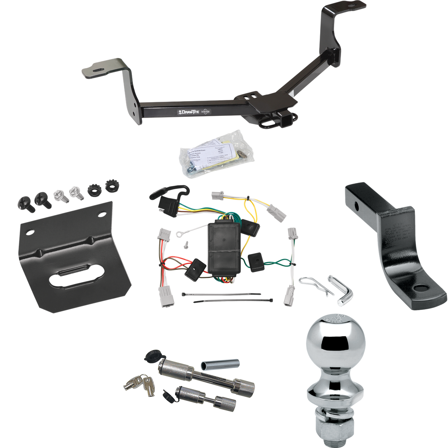 Fits 2008-2012 Honda Accord Trailer Hitch Tow PKG w/ 4-Flat Wiring Harness + Draw-Bar + 1-7/8" Ball + Wiring Bracket + Dual Hitch & Coupler Locks (For Coupe Models) By Draw-Tite