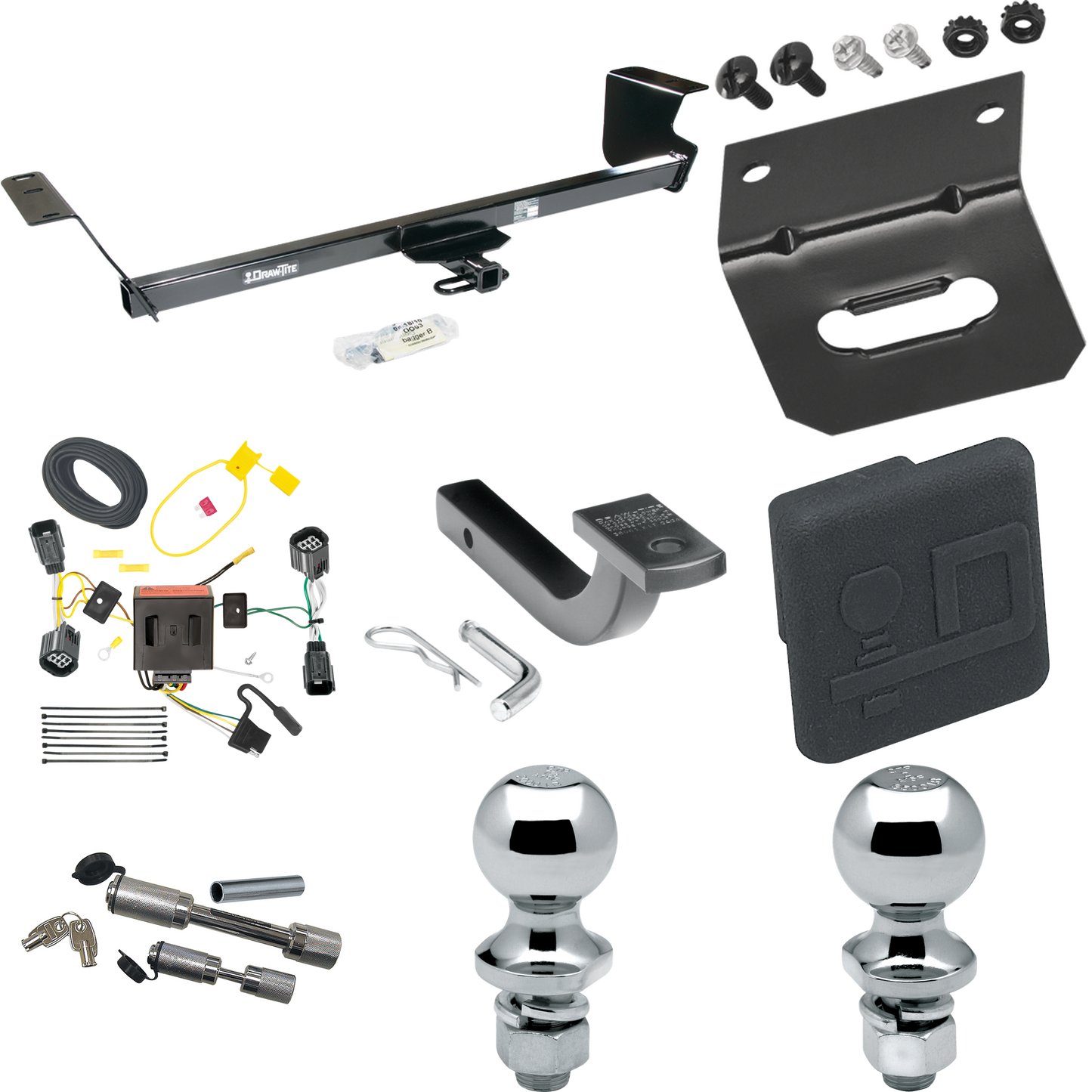 Fits 2011-2016 Chrysler Town & Country Trailer Hitch Tow PKG w/ 4-Flat Wiring Harness + Draw-Bar + 1-7/8" + 2" Ball + Wiring Bracket + Hitch Cover + Dual Hitch & Coupler Locks By Draw-Tite