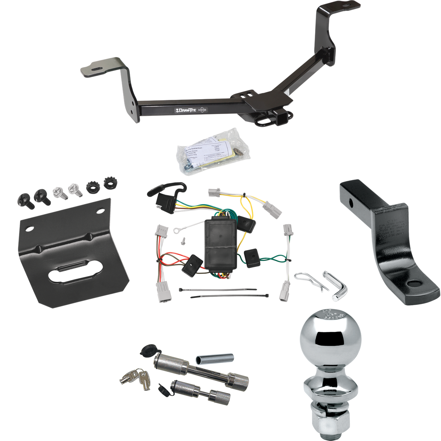 Fits 2008-2012 Honda Accord Trailer Hitch Tow PKG w/ 4-Flat Wiring Harness + Draw-Bar + 2" Ball + Wiring Bracket + Dual Hitch & Coupler Locks (For Coupe Models) By Draw-Tite