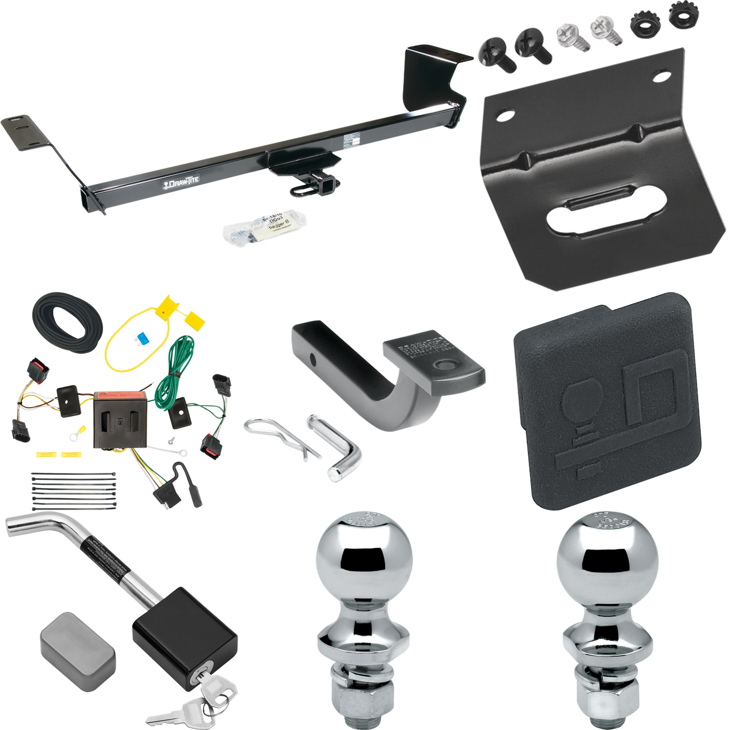 Fits 2008-2010 Chrysler Town & Country Trailer Hitch Tow PKG w/ 4-Flat Wiring Harness + Draw-Bar + 1-7/8" + 2" Ball + Wiring Bracket + Hitch Cover + Hitch Lock By Draw-Tite