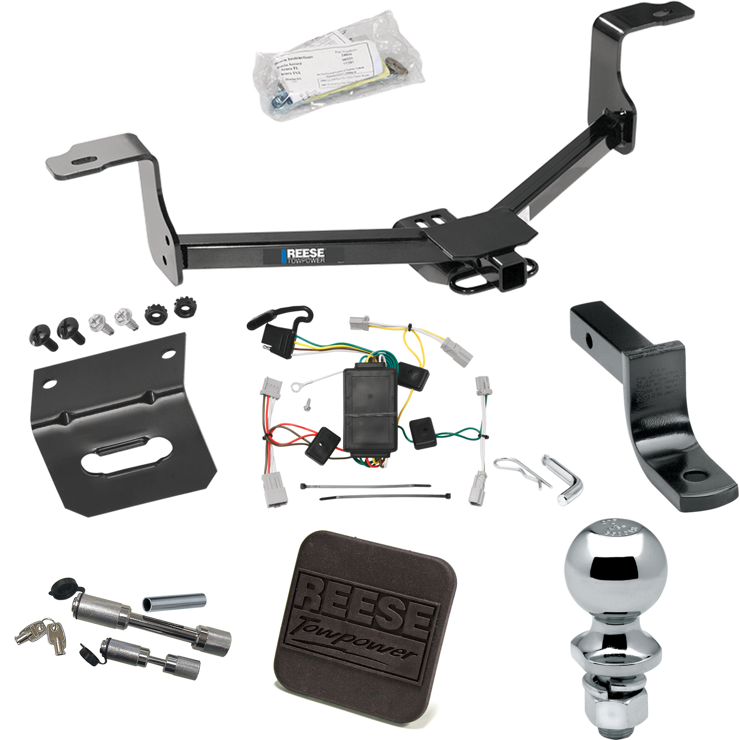 Fits 2009-2014 Acura TSX Trailer Hitch Tow PKG w/ 4-Flat Wiring Harness + Draw-Bar + 2" Ball + Wiring Bracket + Hitch Cover + Dual Hitch & Coupler Locks (For Sedan Models) By Reese Towpower