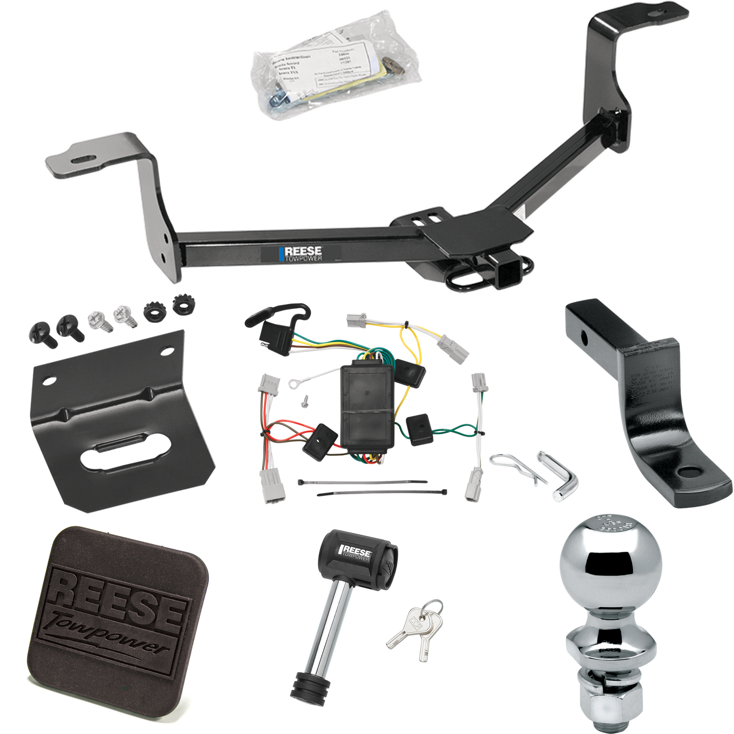 Fits 2008-2012 Honda Accord Trailer Hitch Tow PKG w/ 4-Flat Wiring Harness + Draw-Bar + 2" Ball + Wiring Bracket + Hitch Cover + Hitch Lock (For Coupe Models) By Reese Towpower