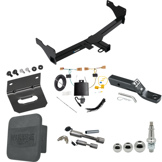 Fits 2018-2018 Volkswagen Tiguan Trailer Hitch Tow PKG w/ 4-Flat Wiring + Ball Mount w/ 2" Drop + Interchangeable Ball 1-7/8" & 2" & 2-5/16" + Wiring Bracket + Dual Hitch & Coupler Locks + Hitch Cover By Reese Towpower