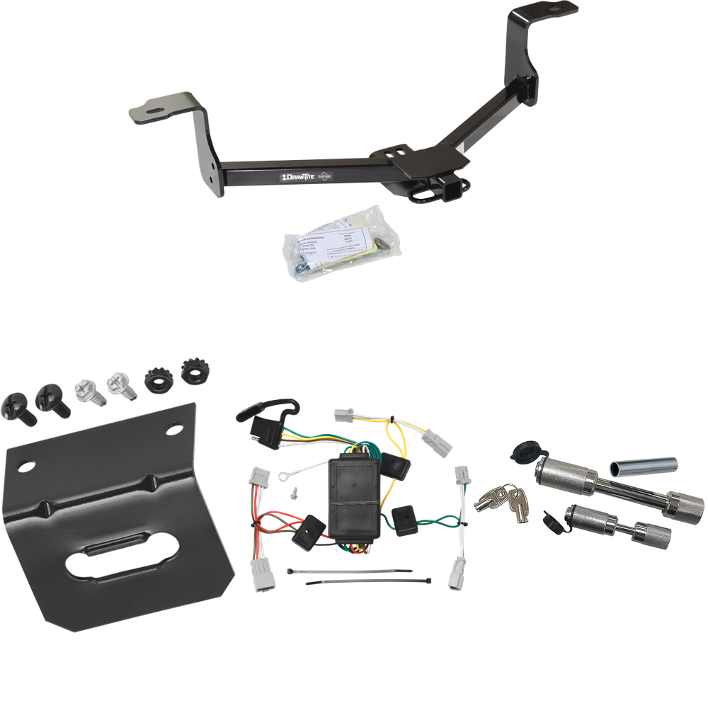 Fits 2008-2012 Honda Accord Trailer Hitch Tow PKG w/ 4-Flat Wiring Harness + Wiring Bracket + Dual Hitch & Coupler Locks (For Coupe Models) By Draw-Tite