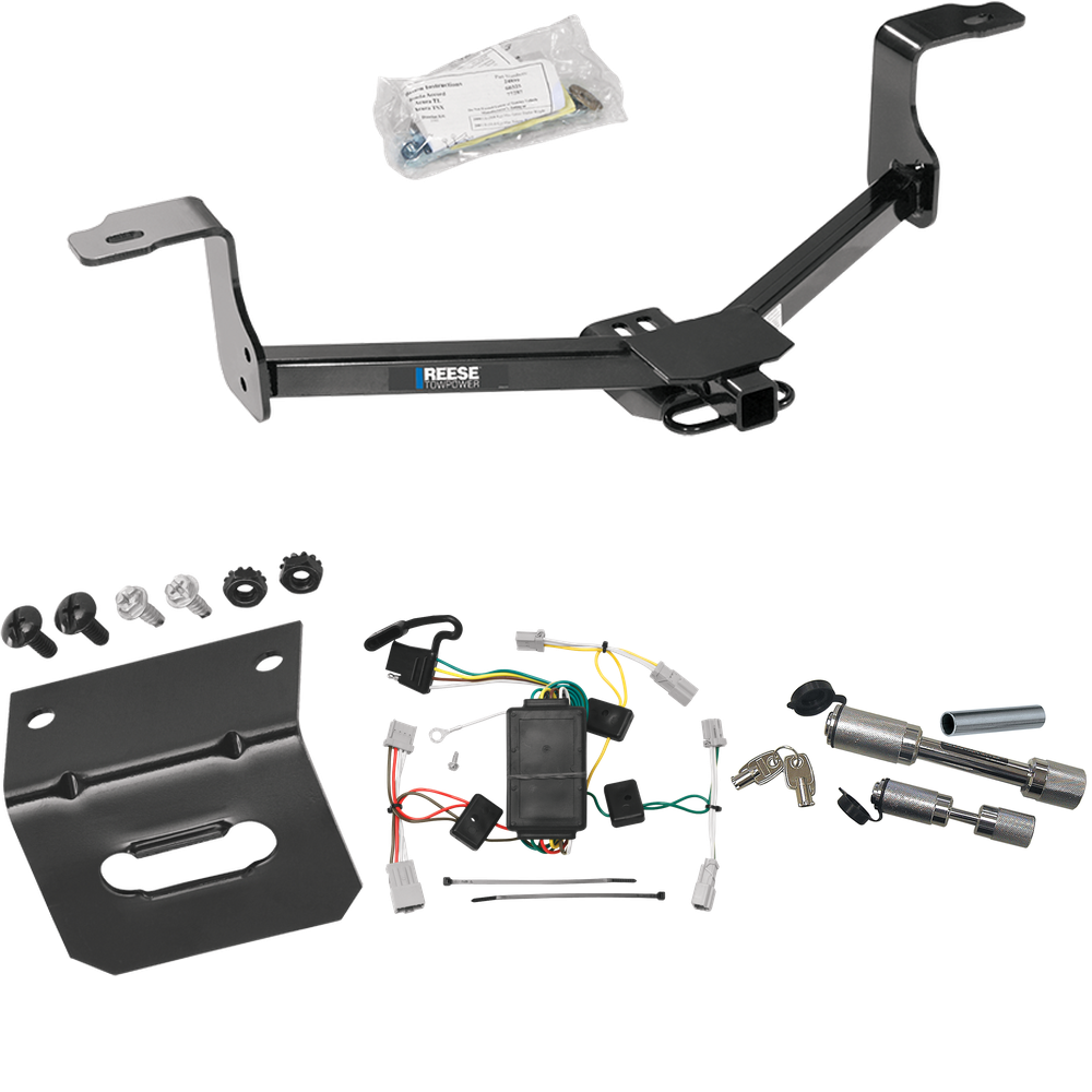 Se adapta al paquete de enganche de remolque Honda Accord 2008-2012 con arnés de cableado plano de 4 + soporte de cableado + enganche doble y cerraduras de acoplador (para modelos Sedan) de Reese Towpower