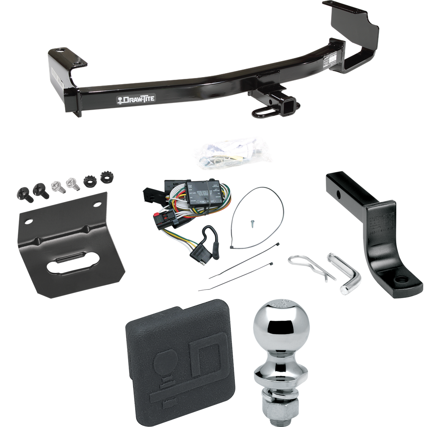 Fits 1996-2000 Plymouth Voyager Trailer Hitch Tow PKG w/ 4-Flat Wiring Harness + Draw-Bar + 1-7/8" Ball + Wiring Bracket + Hitch Cover By Draw-Tite