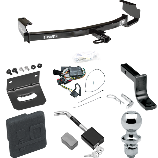 Fits 1996-2000 Dodge Grand Caravan Trailer Hitch Tow PKG w/ 4-Flat Wiring Harness + Draw-Bar + 1-7/8" Ball + Wiring Bracket + Hitch Cover + Hitch Lock By Draw-Tite