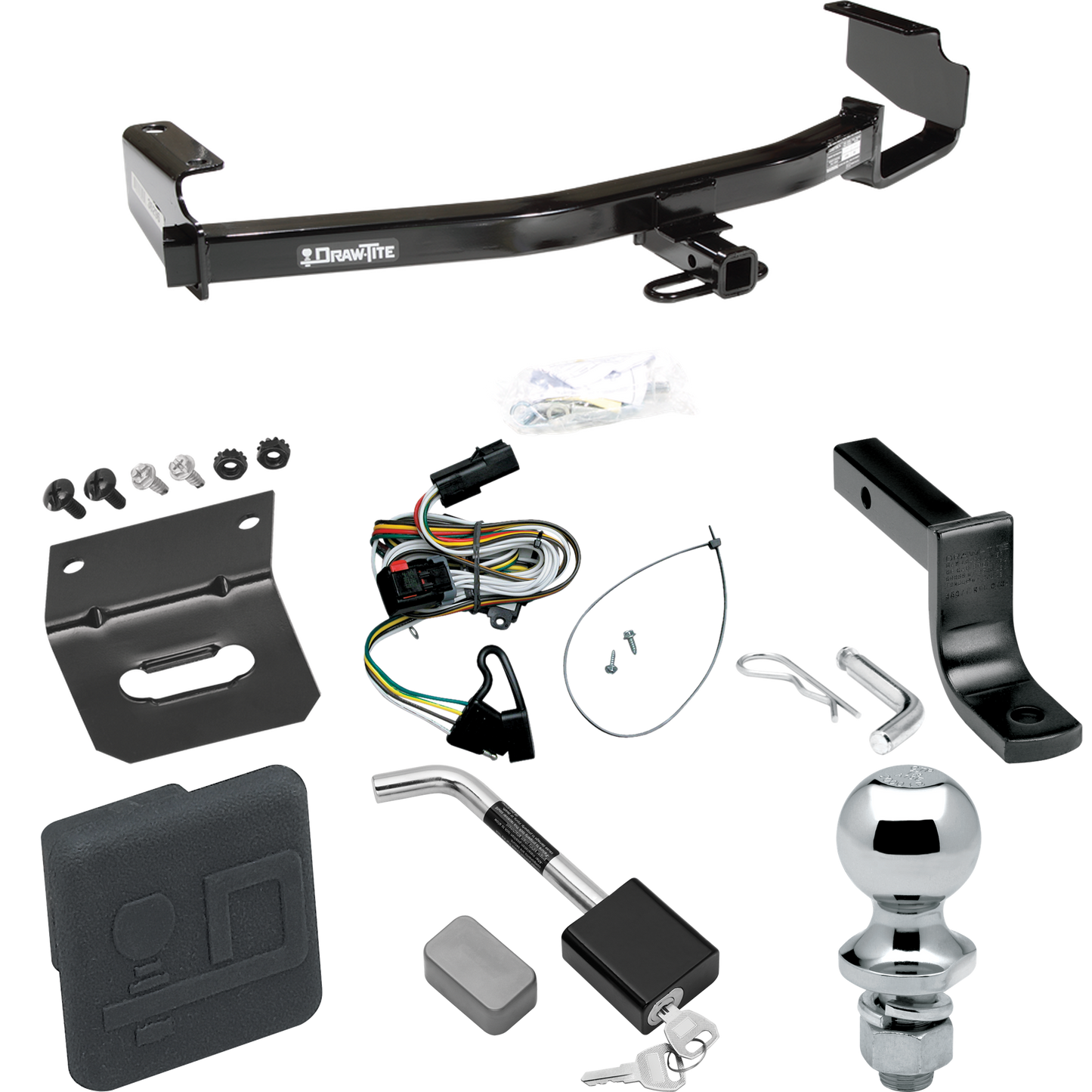 Fits 2001-2003 Chrysler Town & Country Trailer Hitch Tow PKG w/ 4-Flat Wiring Harness + Draw-Bar + 1-7/8" Ball + Wiring Bracket + Hitch Cover + Hitch Lock By Draw-Tite