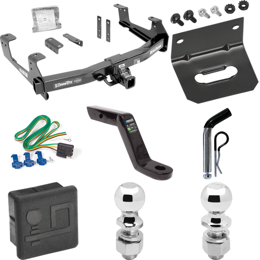 Fits 2015-2019 GMC Sierra 2500 HD Trailer Hitch Tow PKG w/ 4-Flat Wiring Harness + Ball Mount w/ 6" Drop + Pin/Clip + 2" Ball + 2-5/16" Ball + Hitch Cover + Wiring Bracket By Draw-Tite