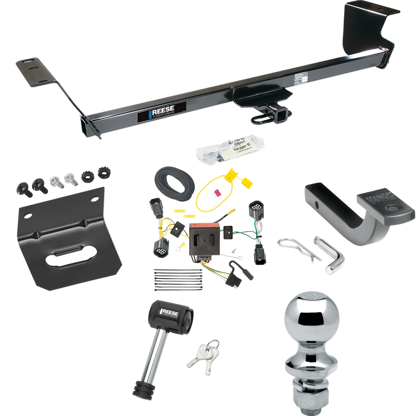 Fits 2011-2016 Chrysler Town & Country Trailer Hitch Tow PKG w/ 4-Flat Wiring Harness + Draw-Bar + 1-7/8" Ball + Wiring Bracket + Hitch Lock By Reese Towpower