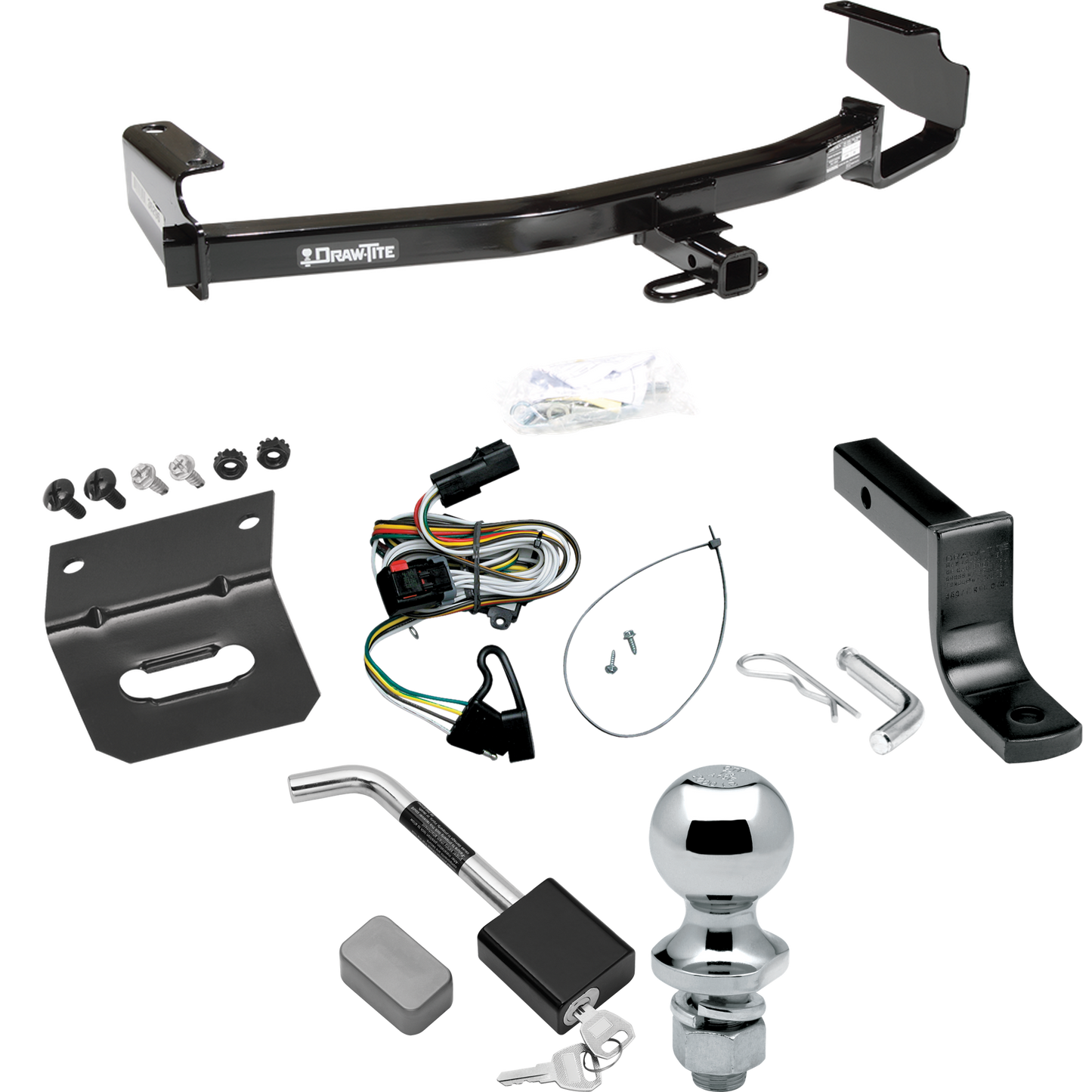 Fits 2001-2003 Dodge Grand Caravan Trailer Hitch Tow PKG w/ 4-Flat Wiring Harness + Draw-Bar + 1-7/8" Ball + Wiring Bracket + Hitch Lock By Draw-Tite