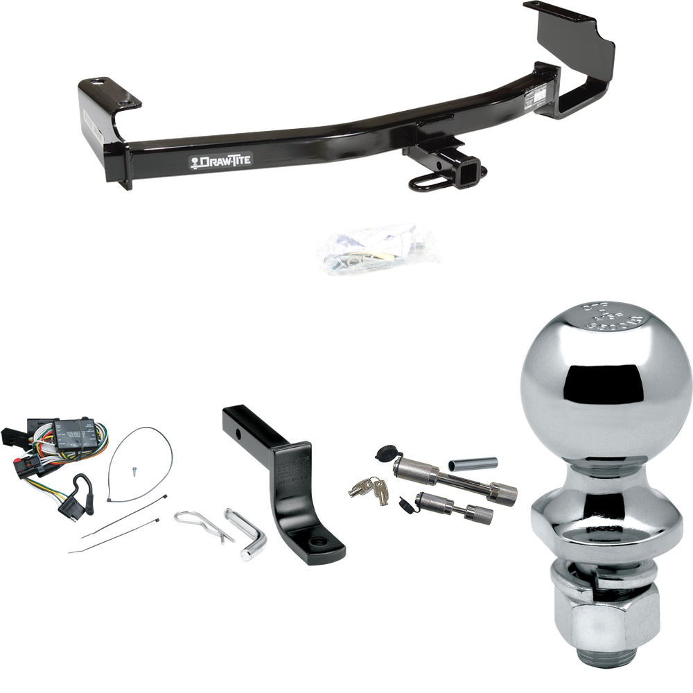 Se adapta al paquete de enganche de remolque Plymouth Voyager 1996-2000 con arnés de cableado plano de 4 + barra de tracción + bola de 2" + enganche doble y cerraduras de acoplador de Draw-Tite