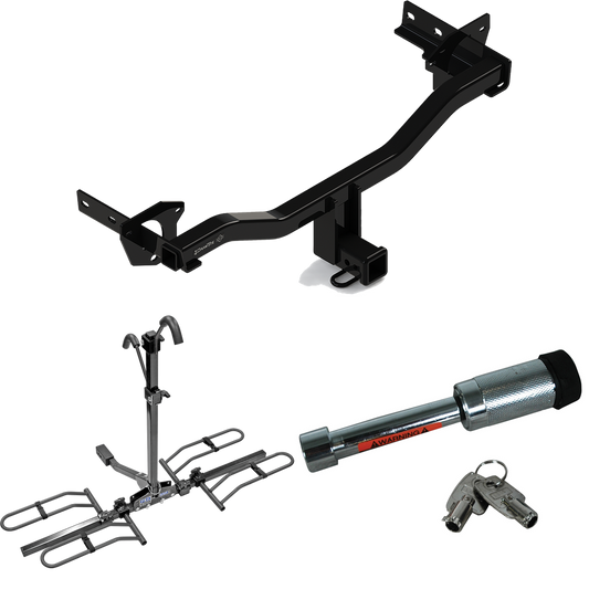 Fits 2018-2023 Alfa Romeo Stelvio Trailer Hitch Tow PKG w/ 2 Bike Plaform Style Carrier Rack + Hitch Lock (Excludes: Quadrifoglio Models) By Draw-Tite