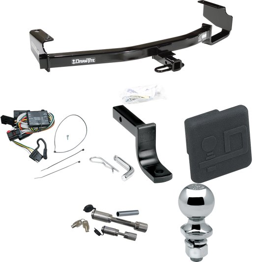 Fits 1996-2000 Dodge Grand Caravan Trailer Hitch Tow PKG w/ 4-Flat Wiring Harness + Draw-Bar + 2" Ball + Hitch Cover + Dual Hitch & Coupler Locks By Draw-Tite