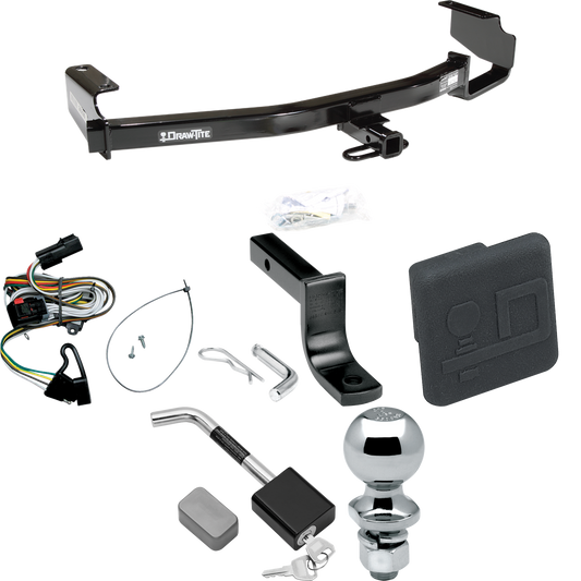 Fits 2001-2003 Dodge Caravan Trailer Hitch Tow PKG w/ 4-Flat Wiring Harness + Draw-Bar + 2" Ball + Hitch Cover + Hitch Lock By Draw-Tite