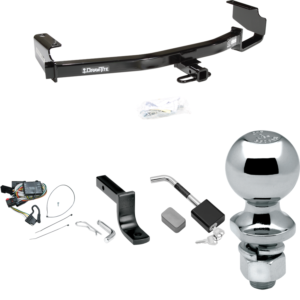 Se adapta al paquete de enganche de remolque Dodge Caravan 1996-2000 con arnés de cableado plano de 4 + barra de tracción + bola de 2" + bloqueo de enganche de Draw-Tite