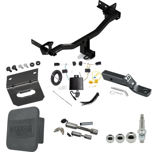 Fits 2018-2023 Alfa Romeo Stelvio Trailer Hitch Tow PKG w/ 4-Flat Wiring + Ball Mount w/ 2" Drop + Interchangeable Ball 1-7/8" & 2" & 2-5/16" + Wiring Bracket + Dual Hitch & Coupler Locks + Hitch Cover (Excludes: Quadrifoglio Models) By Reese Towpowe