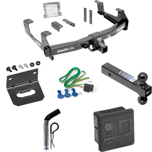 Fits 2015-2019 GMC Sierra 2500 HD Trailer Hitch Tow PKG w/ 4-Flat Wiring Harness + Dual Ball Ball Mount 2" & 2-5/16" Trailer Balls + Pin/Clip + Hitch Cover + Wiring Bracket By Draw-Tite