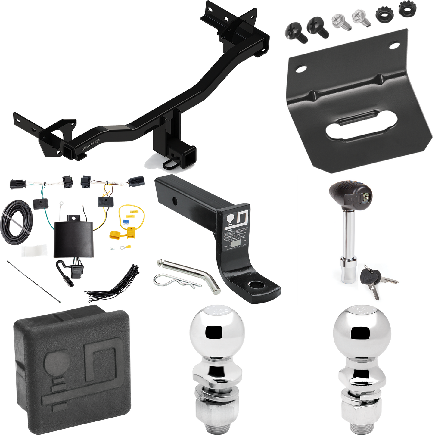 Fits 2018-2023 Alfa Romeo Stelvio Trailer Hitch Tow PKG w/ 4-Flat Wiring + Ball Mount w/ 4" Drop + 2" Ball + 2-5/16" Ball + Wiring Bracket + Hitch Lock + Hitch Cover (Excludes: Quadrifoglio Models) By Draw-Tite