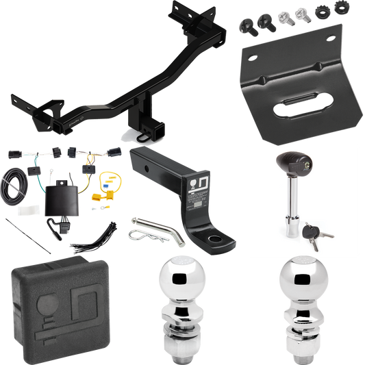 Fits 2018-2023 Alfa Romeo Stelvio Trailer Hitch Tow PKG w/ 4-Flat Wiring + Ball Mount w/ 4" Drop + 2" Ball + 2-5/16" Ball + Wiring Bracket + Hitch Lock + Hitch Cover (Excludes: Quadrifoglio Models) By Draw-Tite