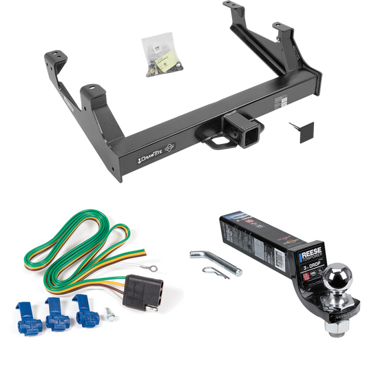 Fits 2015-2019 GMC Sierra 2500 HD Trailer Hitch Tow PKG w/ 4-Flat Wiring Harness + Interlock Ball Mount Starter Kit 3" Drop w/ 2" Ball By Draw-Tite