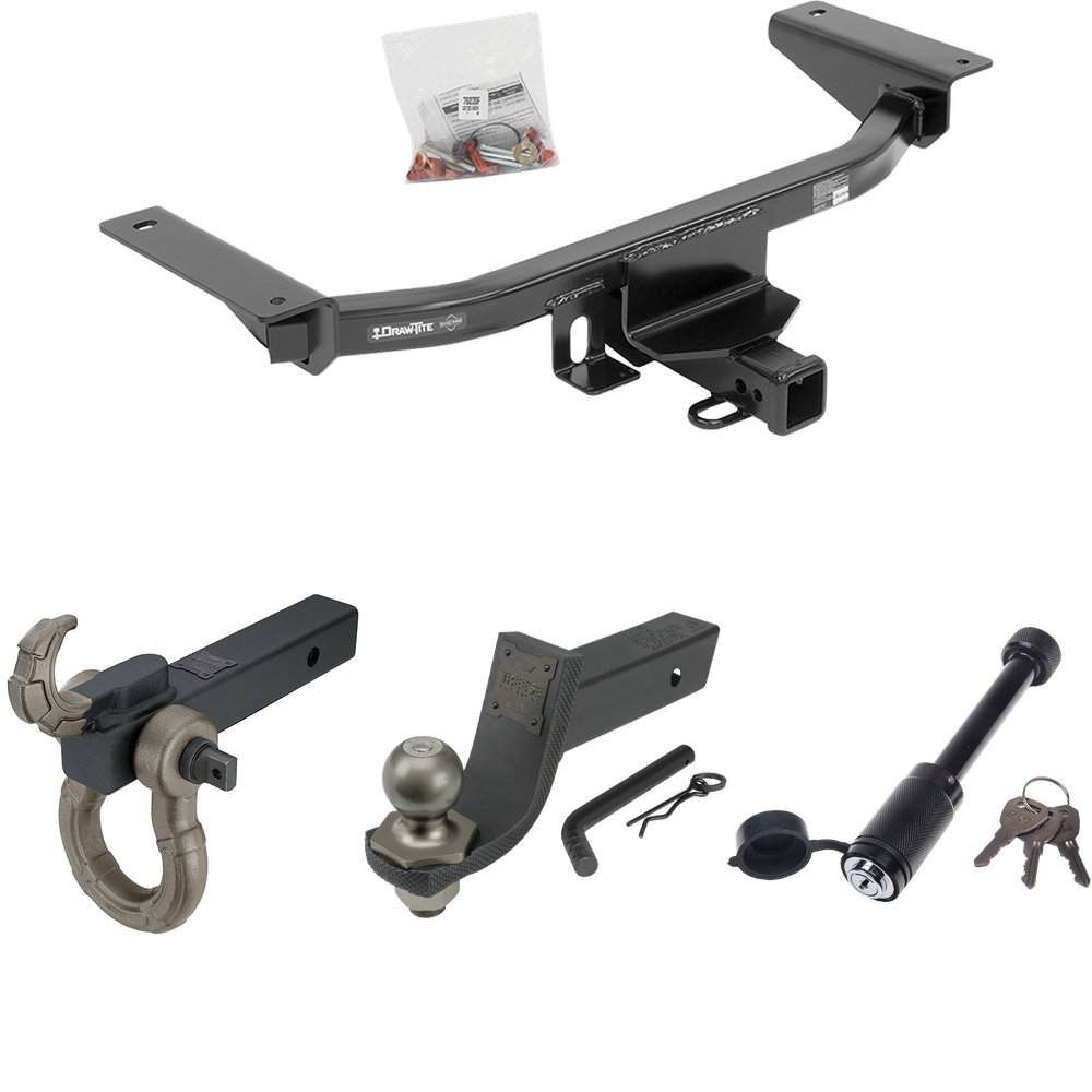 Fits 2016-2023 Mazda CX-9 Trailer Hitch Tow PKG + Interlock Tactical Starter Kit w/ 3-1/4" Drop & 2" Ball + Tactical Hook & Shackle Mount + Tactical Dogbone Lock By Draw-Tite