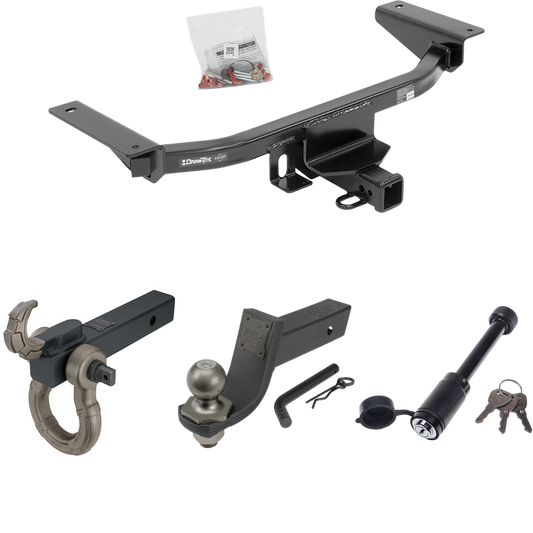 Fits 2016-2023 Mazda CX-9 Trailer Hitch Tow PKG + Interlock Tactical Starter Kit w/ 3-1/4" Drop & 2" Ball + Tactical Hook & Shackle Mount + Tactical Dogbone Lock By Draw-Tite